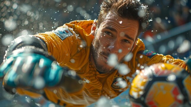 Dynamic soccer goalkeeper in action - generative ai