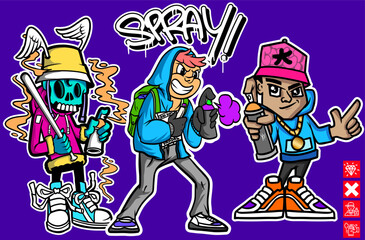 Set of graffiti character illustrations. Graffiti cartoon vector illustrations
