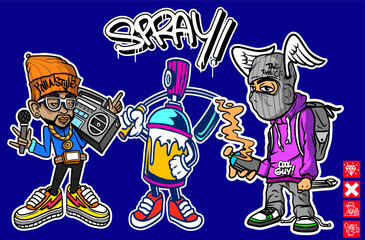 Set of graffiti character illustrations. Graffiti cartoon vector illustrations
