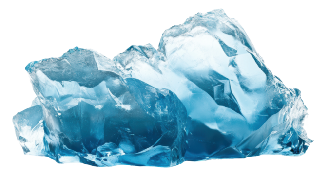 Large blue ice chunks melting, cut out - stock png.