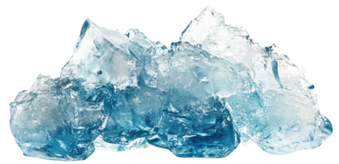 Ice chunks reflecting light in a bright setting, cut out - stock png.