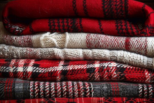 A cozy warm plaid featuring classic Christmas patterns, including festive motifs like snowflakes, reindeer, and Christmas trees. The plaid's rich colors and patterns create a welcoming and cheerful at