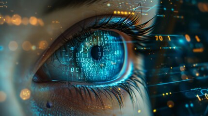 Futuristic eye with binary code - generative ai