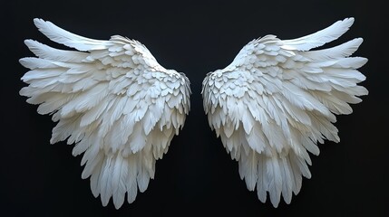 
Realistic white angel wings isolated on solid black background.
