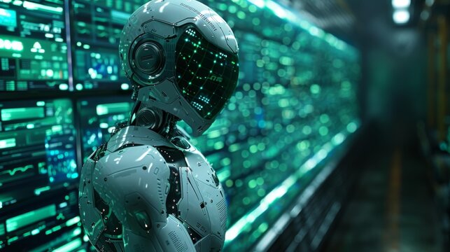 Advanced humanoid robot in a control center - generative ai