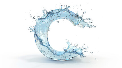 Capital letter C made of blue water splashes or ice on light background. Scrapbook activity. Generative AI