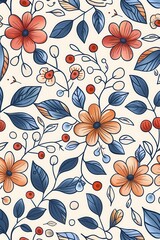 Summer floral pattern featuring vibrant flowers and leaves on a light background