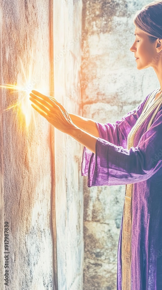 Poster reiki healing session in a serene, rustic setting with energy flowing from healer’s hands
