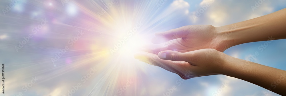 Poster reiki initiation process to connect with energy and spiritual healing in a serene setting