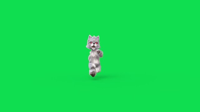 Evil Humanoid Cat Green Screen Runs Front Horror 3D Animation Rendering CGI Fur