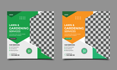Lawn or gardening service social media post banner template.