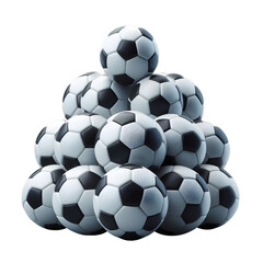 Stack of soccer balls on transparent background.