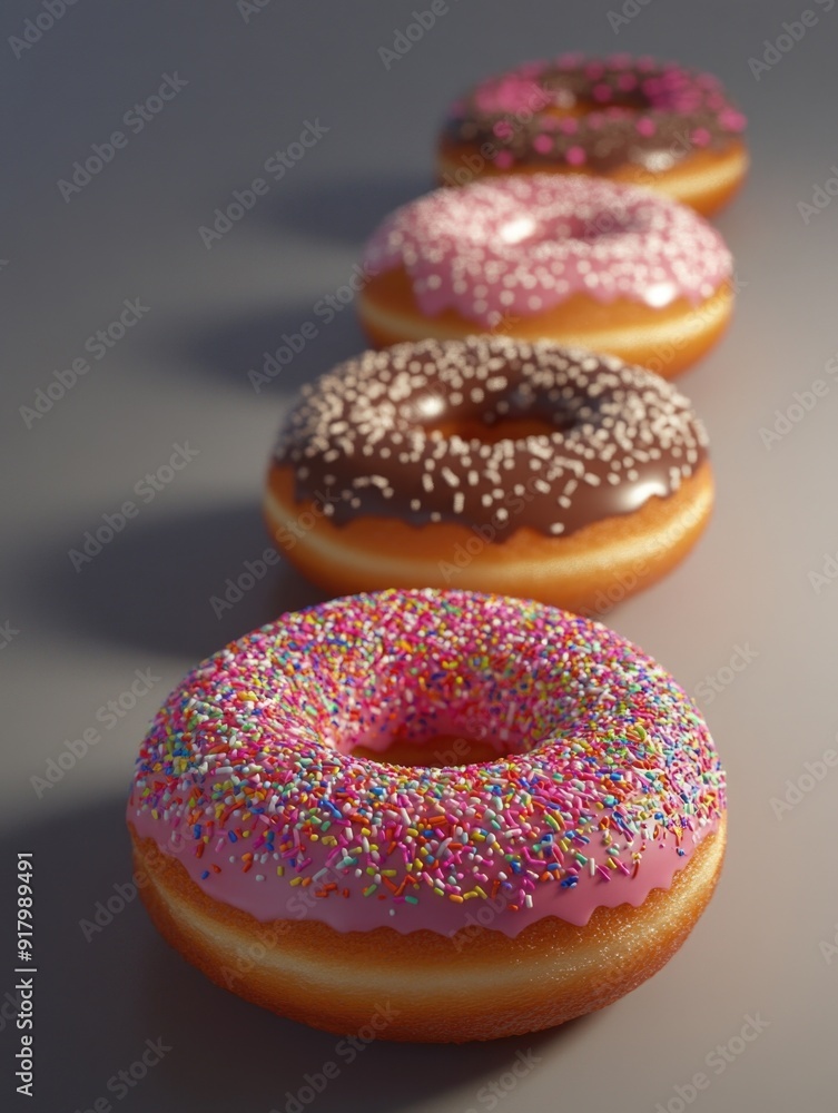 Wall mural Pink frosted doughnuts with sprinkles