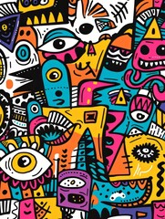 Fototapeta premium Doodle Art Illustration for Merchandise Clothing, Fashion Textile, Sport Apparel and Clothes Design Printing, Street Art Graffiti Pattern, Colorful Streetwear Design Bundle.