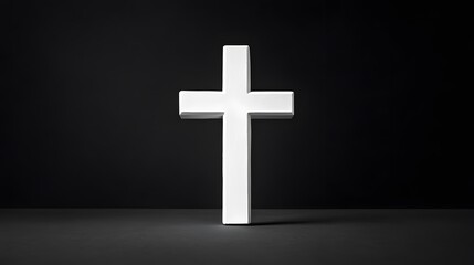 Obraz premium Minimalist plain black background with a white cross, featuring a solid gray backdrop for product photography with soft lighting and no shadows