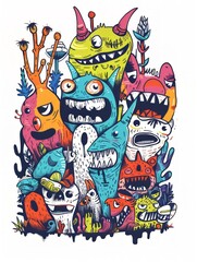 Fototapeta premium Doodle Art Illustration for Merchandise Clothing, Fashion Textile, Sport Apparel and Clothes Design Printing, Street Art Graffiti Pattern, Colorful Streetwear Design Bundle.