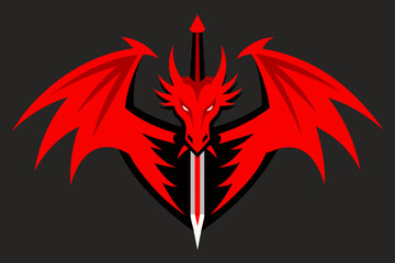 Vector illustration of modern red sword dragon logo on white background