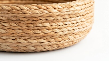 Obraz premium Clean cylindrical basket in rush material, minimalist style, subtle natural tones, fine woven texture, smooth and simple