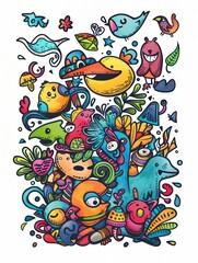 Doodle Art Illustration for Merchandise Clothing, Fashion Textile, Sport Apparel and Clothes Design Printing, Street Art Graffiti Pattern, Colorful Streetwear Design Bundle.