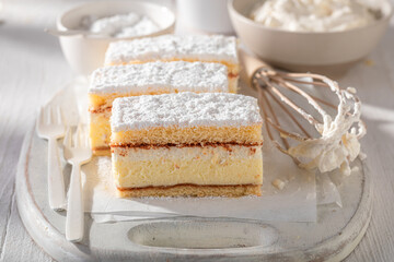 Delicious and homemade napoleon cake made of custard cream.