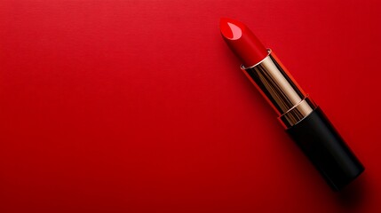 Obraz premium A vibrant red lipstick positioned against a matching red background, showcasing the essence of bold and vibrant makeup
