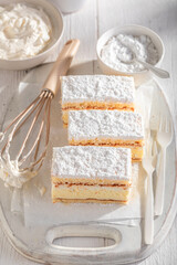 Sweet and tasty napoleon cake known in Poland as Napoleonka.
