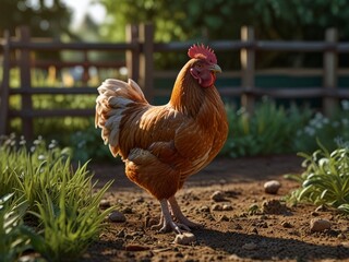 Fototapeta premium Rooster in the farm. AI generated.