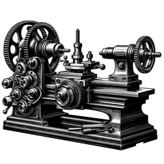 Vintage metalworking lathe illustration 