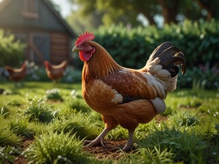 Fototapeta premium Rooster in the farm. AI generated.