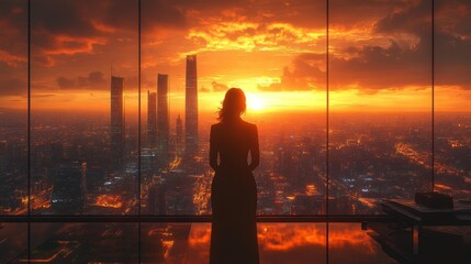 Fototapeta premium City sunset silhouette - generative ai