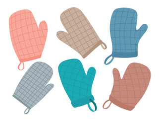 Cooking glove vector set cute cartoon style.