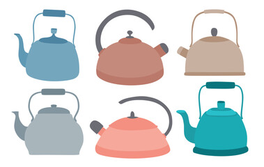 Water kettle vector set cute cartoon style.