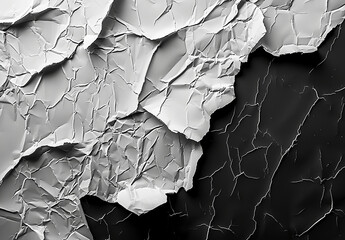 white blank paper texture with crumpled edges and creases on black background