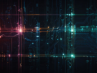 Advanced technology and progress design concept, cyberpunk future computer microchips on motherboard running computations, high tech electronics