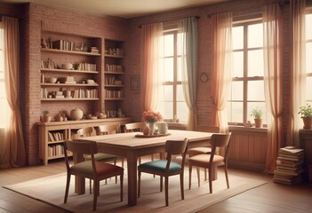 A living room with a blue wall and a painting of a bird on the wall Photo modern style interior room 3d illustration