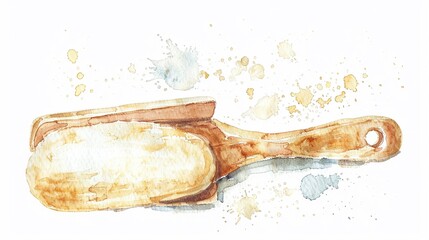 Bakery bread dough scraper for shaping,Clipart, watercolor illustration, Perfect for nursery art The style is hand  drawn, white background
