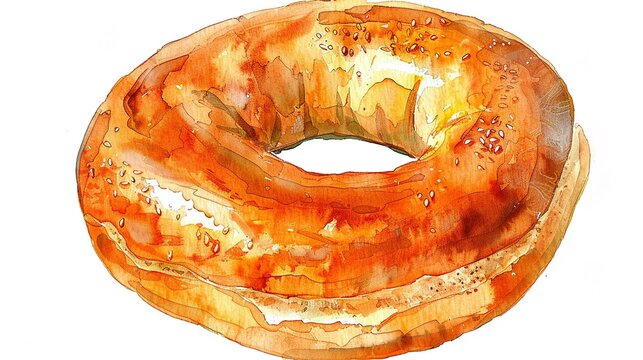 recommend clip art: Bagel with a shiny crust,Clipart, watercolor illustration, Perfect for nursery art The style is hand  drawn, white background