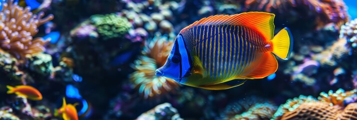 Obraz premium Vibrant Tropical Fish Swimming Gracefully Among Colorful Coral Reefs of the Ocean