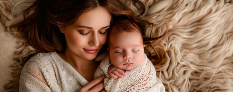 Mother with newborn baby.  Baby with mommy.  Happy motherhood.  Family values.  Lifestyle.  Infancy