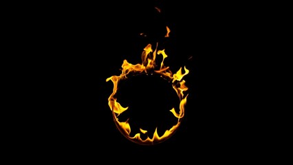 Fire Circle Isolated on Black Background.