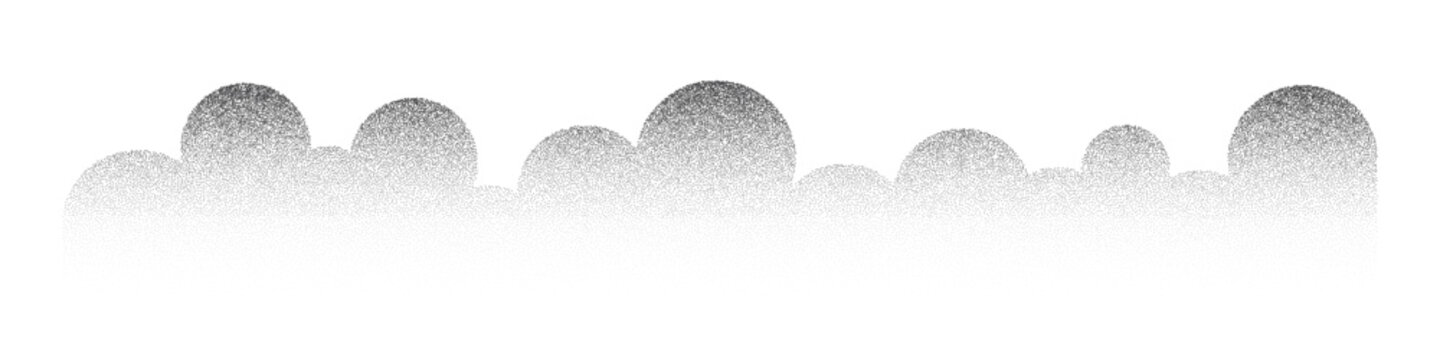 Grain sand texture pattern. Noise ripple background. Dot stipple circle shapes, black noise dotes, grainy effect. Vector illustration isolated on white. Abstract mountains, clouds, trees.