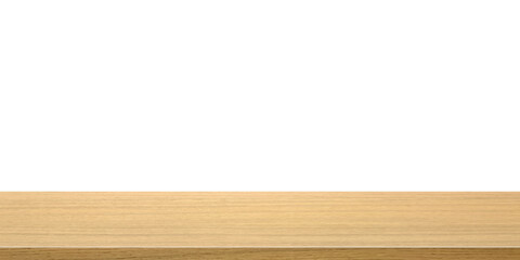 Wood table with perspective view. Wooden desk isolated on transparent background with top front view. Realistic kitchen board vector illustration. Rustic countertop of timber surface, floor, deck.