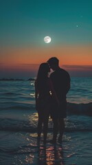 Celestial Romance on a Midnight Shore