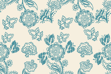 Ikat floral design embroidary seamless pattern on background vector illustration.Ikat ethnic oriental embroidery traditional.Indian Ikat pattern Aztec style abstract.design for texture,fabric,clothing