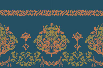 Ikat floral design embroidary seamless pattern on background vector illustration.Ikat ethnic oriental embroidery traditional.Indian Ikat pattern Aztec style abstract.design for texture,fabric,clothing