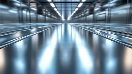 Obraz premium A long, empty hallway with a shiny, reflective surface