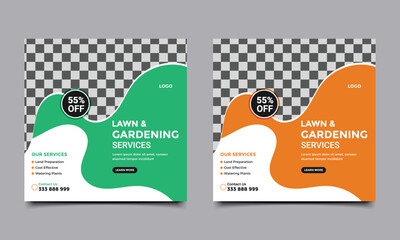 Lawn or gardening service social media post banner template.