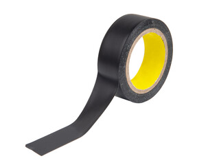 Roll of black plastic adhesive tape isolated on white background with clipping path.