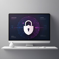 Cybersecurity concept with virtual screen for secure internet access and data protection