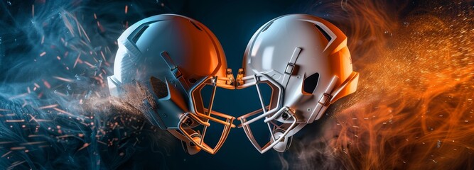 Two Football Helmets Facing Each Other – Abstract Digital Background